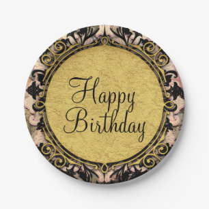 Abstract Swirl Pink Black & Gold Glam Grunge Party Paper Plate