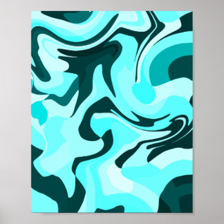 Abstract Swirling Aqua and Teal Design Poster