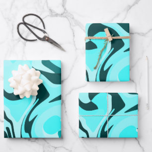 Abstract Swirling Aqua and Teal Design Wrapping Paper Sheet