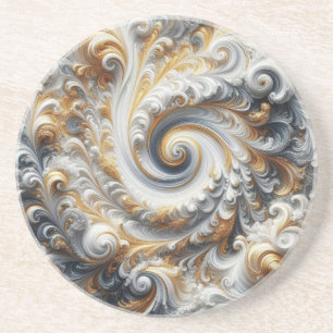 Abstract Swirling Gold, White and Black Coaster