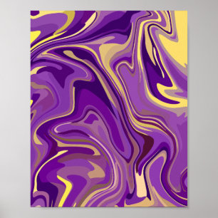 Abstract Swirling Marble Design in Purple & Yellow Poster