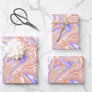 Abstract Swirling Marble in Peach & Lavender Wrapping Paper Sheet