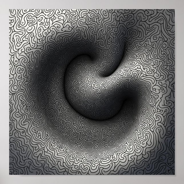 Abstract swirling patterns in a monochrome design  poster (Front)