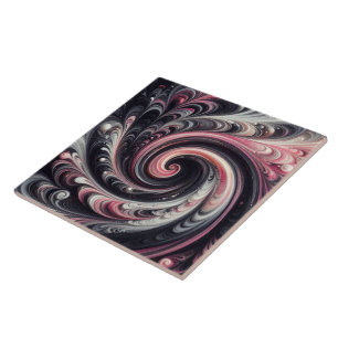 Abstract Swirling Pink, Black and Silver Tile