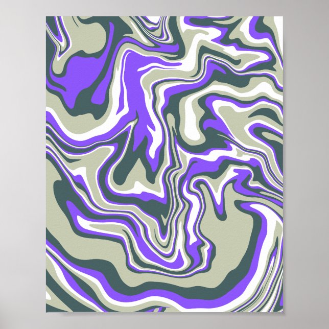 Abstract Swirling Purple and Green Pattern Poster (Front)