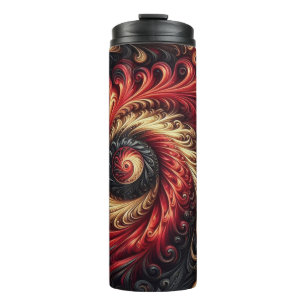 Abstract Swirling Red, Black and Gold Thermal Tumbler