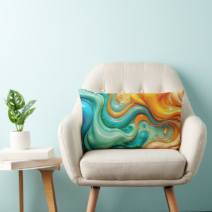 Abstract Swirling Teal and Orange Glossy Fluid Spl Lumbar Pillow