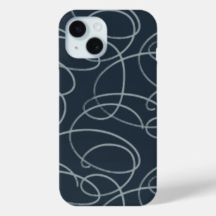 Abstract Swirling Vine   Minimalist Line Art Navy iPhone 15 Case