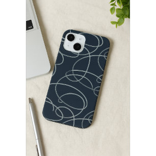 Abstract Swirling Vine   Minimalist Line Art Navy iPhone 15 Case