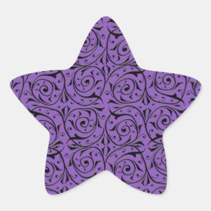 Abstract Swirling Vines Purple and Black Star Sticker
