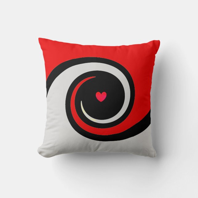 Abstract Swirling Waves in Black Red & Silver Throw Pillow (Front)
