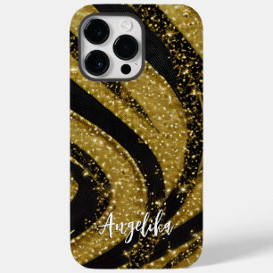 Abstract Swirls Black and Gold Personalized Name Case-Mate iPhone 14 Pro Max Case