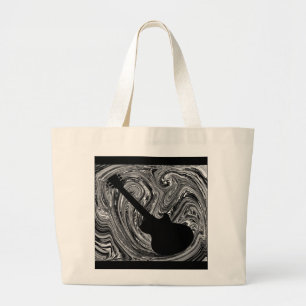 Abstract Swirls Guitar Bag, Black & White Large Tote Bag