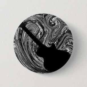 Abstract Swirls Guitar Button, Black & White 2 Inch Round Button