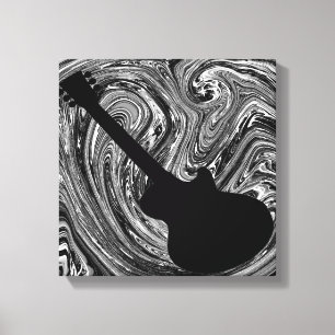 Abstract Swirls Guitar Canvas Print, Black & White