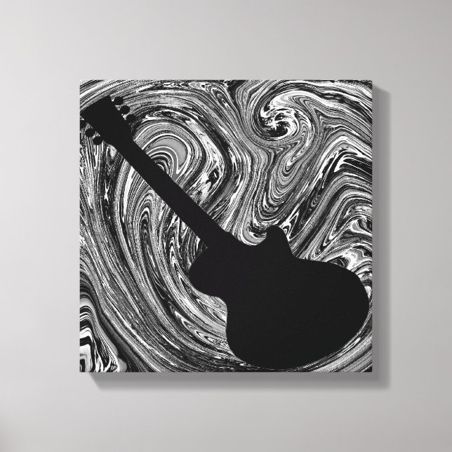 Abstract Swirls Guitar Canvas Print, Black & White (Front)