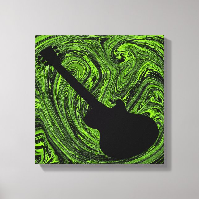 Abstract Swirls Guitar Canvas Print, Green Print (Front)
