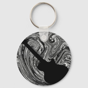 Abstract Swirls Guitar Keychain, Black & White Keychain
