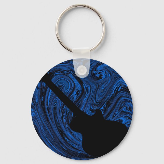 Abstract Swirls Guitar Keychain, Blue Keychain (Front)