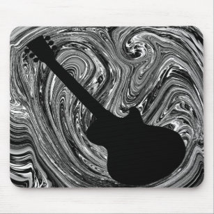 Abstract Swirls Guitar Mousepad, Black & White Mouse Pad