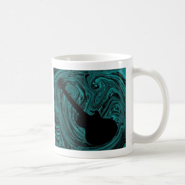 Abstract Swirls Guitar Mug, Teal Coffee Mug (Right)