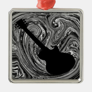Abstract Swirls Guitar Ornament, Black and White Metal Ornament