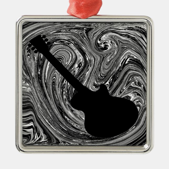 Abstract Swirls Guitar Ornament, Black and White Metal Ornament (Front)