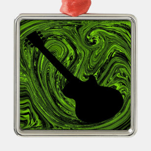 Abstract Swirls Guitar Ornament, Bright Green Metal Ornament