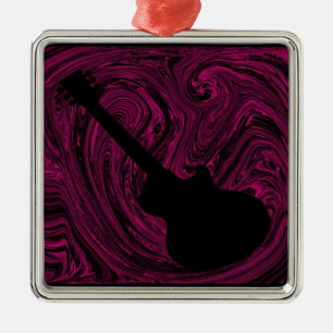 Abstract Swirls Guitar Ornament, Magenta Metal Ornament