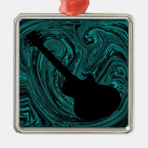 Abstract Swirls Guitar Ornament, Teal Metal Ornament