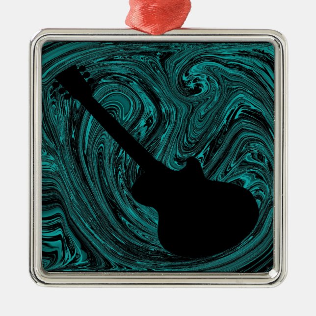Abstract Swirls Guitar Ornament, Teal Metal Ornament (Front)