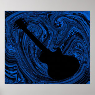 Abstract Swirls Guitar Poster, Blue Poster