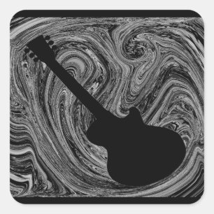 Abstract Swirls Guitar Square Stickers, Black Sticker