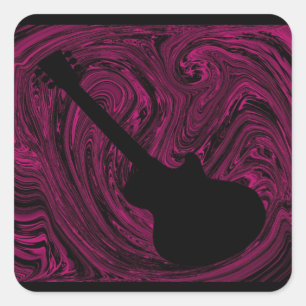 Abstract Swirls Guitar Square Stickers, Dark Pink Sticker