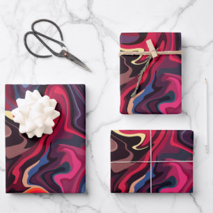 Abstract Swirls in Deep Red and Blue Tones Wrapping Paper Sheet