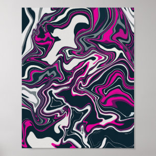 Abstract Swirls in Pink, Black, and White Poster