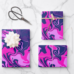 Abstract Swirls in Pink, Purple, & Navy Blue Wrapping Paper Sheet