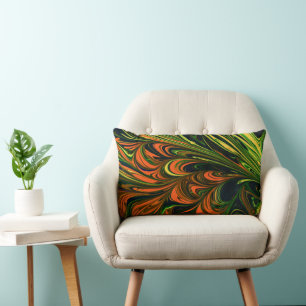 Abstract Swirls - Orange Green Modern Art  Lumbar Pillow