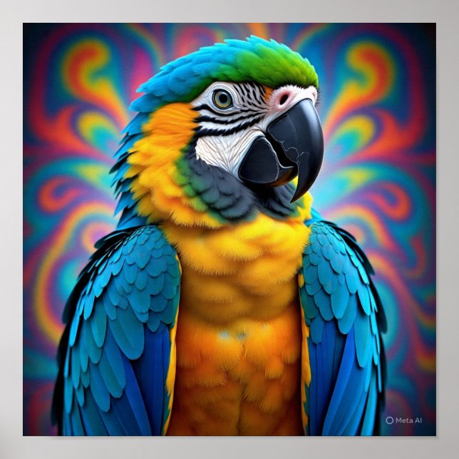 Abstract Swirls Parrot Poster (Front)