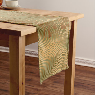 Abstract Swirly Pattern in Olive Green Short Table Runner