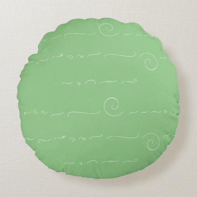 Abstract Symbolism on Sage and Light Teal Round Pillow (Front)