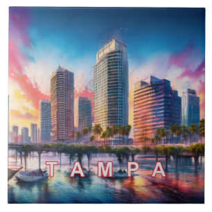 Abstract Tampa Skyline Art Modern  Tile