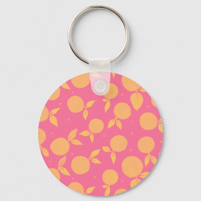 Abstract tangerine pink and yellow pattern keychain (Front)