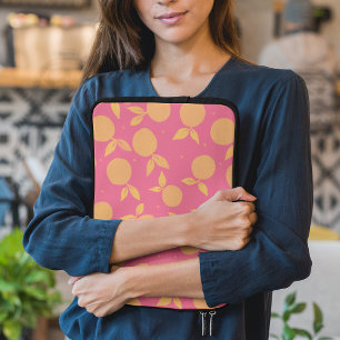 Abstract tangerine pink and yellow pattern laptop sleeve