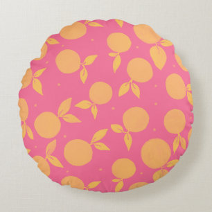 Abstract tangerine pink and yellow pattern round pillow