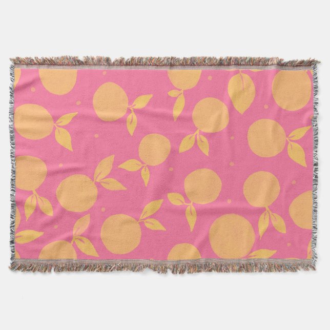 Abstract tangerine pink and yellow pattern throw blanket (Front)