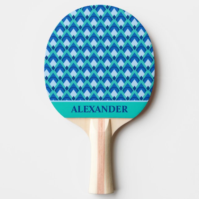 Abstract Teal and Blue Personalized Ping Pong Paddle (Front)