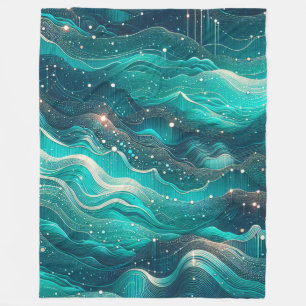 "Abstract Teal and Blue Water Waves" Fleece Blanket