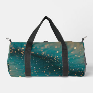 Abstract Teal and Gold Particle Wave Duffle Bag