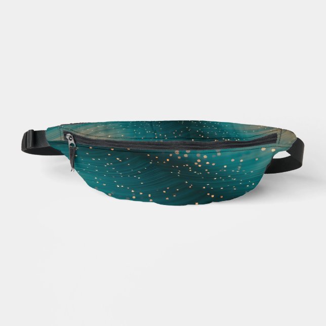 Abstract Teal and Gold Particle Wave  Fanny Pack (Front)